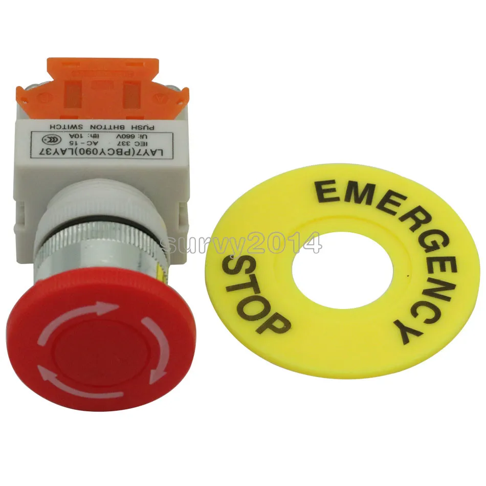 Red Mushroom Cap 1NO 1NC DPST Emergency Stop Push Button Switch AC 660V 10A Switch Equipment Lift Elevator Latching Self Lock