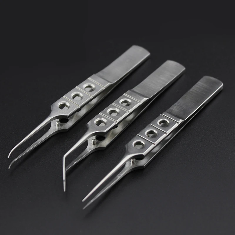 Stainless steel double eyelid plastic surgery instruments tweezers platform with teeth Ophthalmic microsurgery tweezers Fat twee