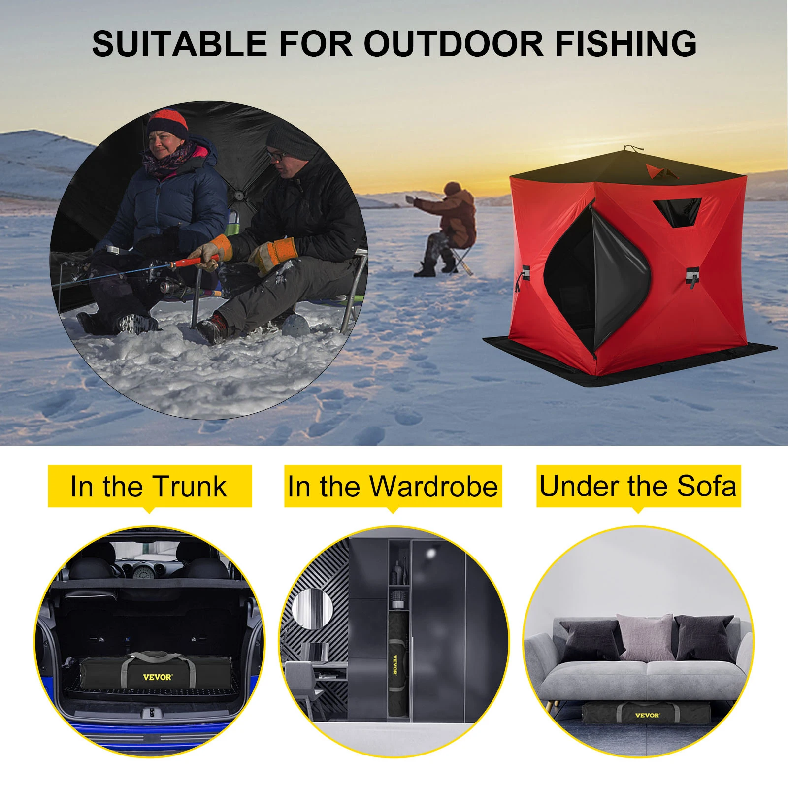 VEVOR tenda da pesca sul ghiaccio tenda da sole calda Pop-Up 2 persone tessuto Oxford impermeabile baldacchino antivento per la pesca invernale campeggio escursionismo
