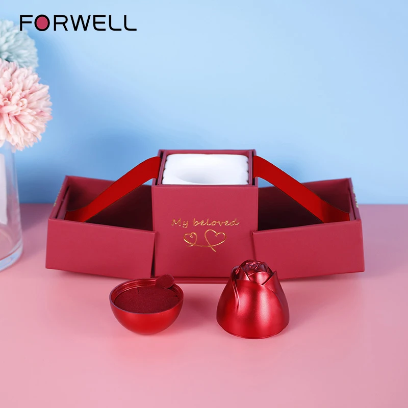 Valentine's Day Gift Box Rose Ring Boxes Jewelry Display Storage Case Box Velvet Lining Engagement Marriage Gifts