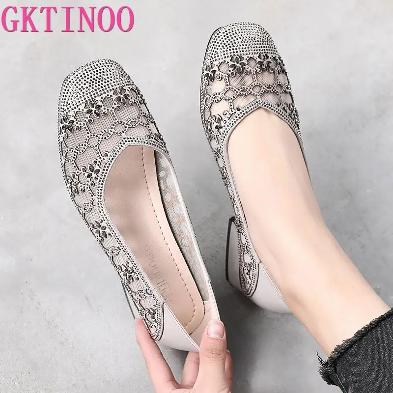 GKTINOO 2024 Summer Fashion Pumps Cut-outs Women Crystal Casual Ladies Shoes High Heels Tenis Feminino Genuine Leather Sandals