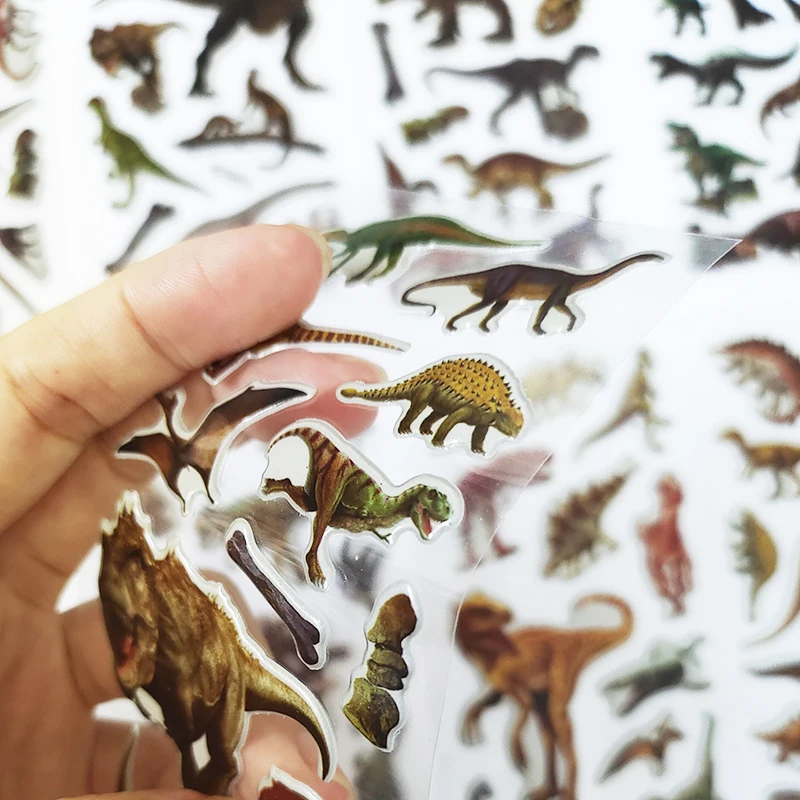 8 Sheets 120+pcs 3D Dinosaur Stickers DIY Waterproof Classic Bubble Stickers Scrapbook Decoration Toys Children Kids Boy Gifts