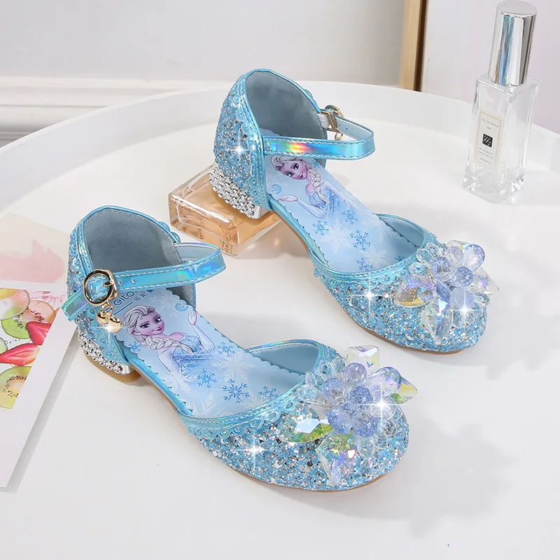 2021 Disney Frozen  Elsa Sandals Girls High Heel Shoes Princess Dance Shoes For Baby Girls Fashion Non-Slip Crystal Shoes