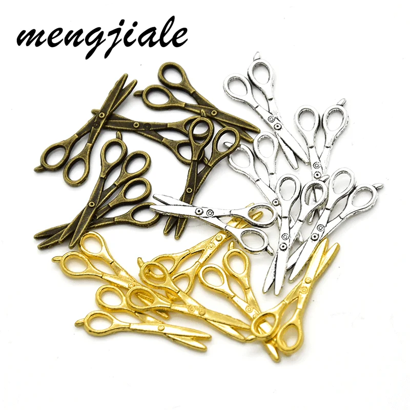 40Pcs ขายส่งสามสีกรรไกร Charms สังกะสีโลหะผสมโลหะเย็บจี้สำหรับ DIY Handmade เครื่องประดับ26*11มม.
