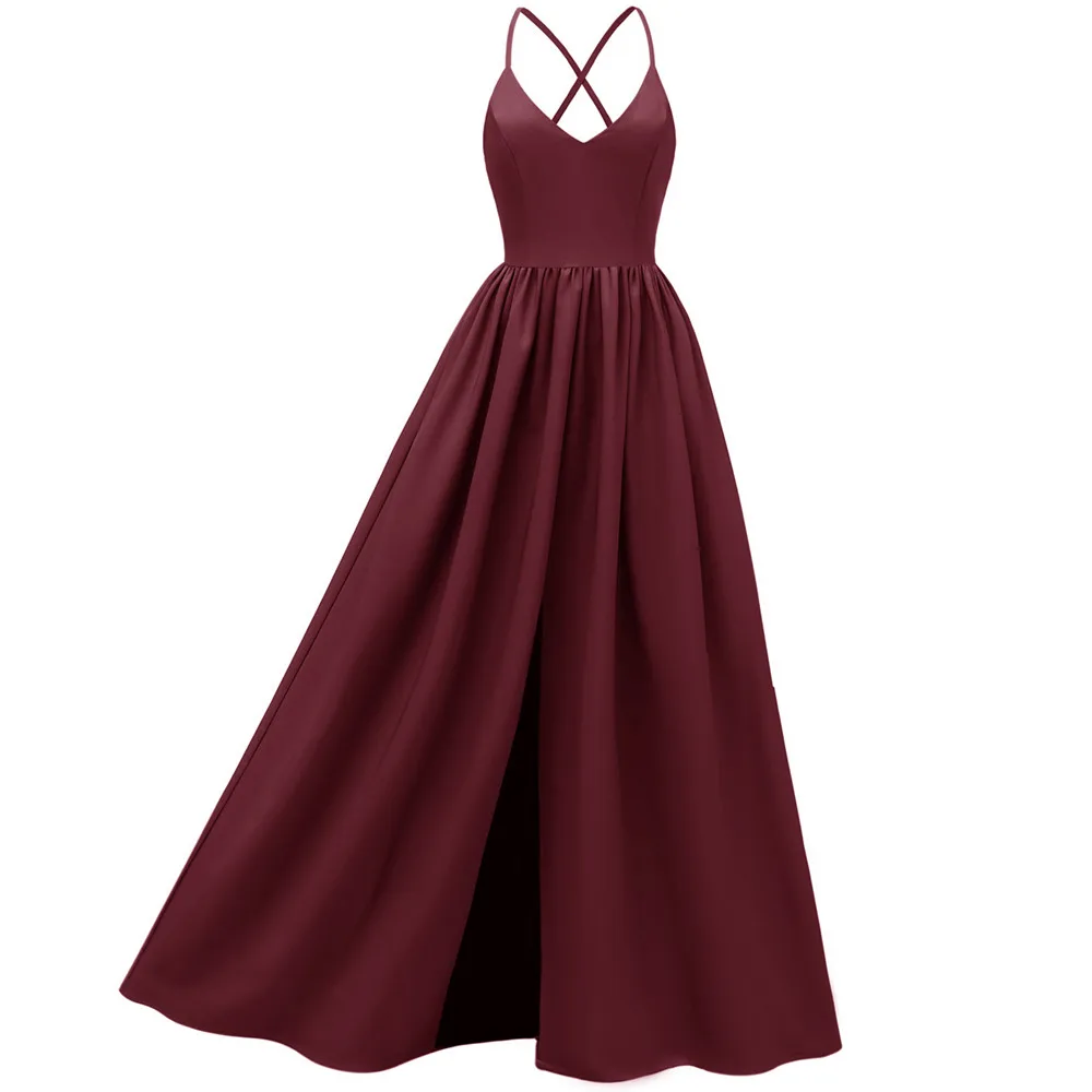 sexy pure V neck spaghetti strap A Line long dress for women elegant backless clubwear wedding christmas party night robe dress