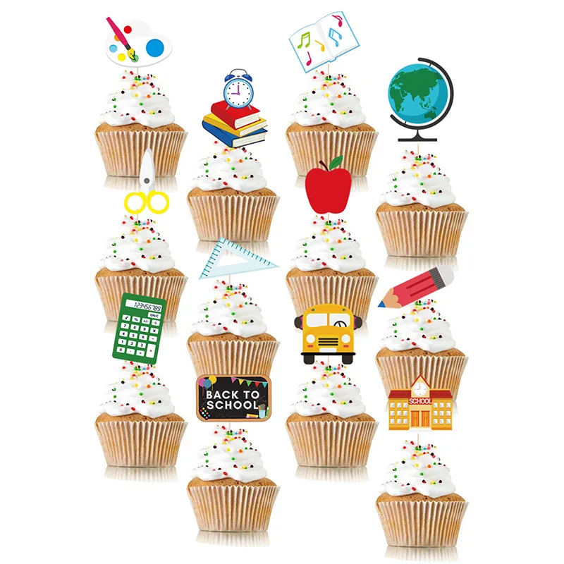 12pcs Back to School Dessert Cupcake Toppers for Kids Teacher Welcome the First Day of School Party Favors Cake Decoration