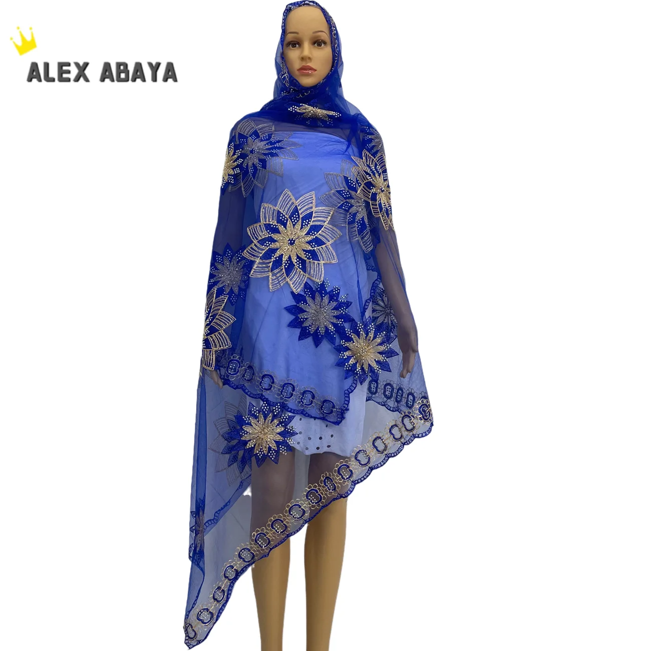 

African Headscarf for Women, Muslim Scarf, Soft Tulle, Embroidered Hijab, Shawl, Head Wrap, 210*120cm, New
