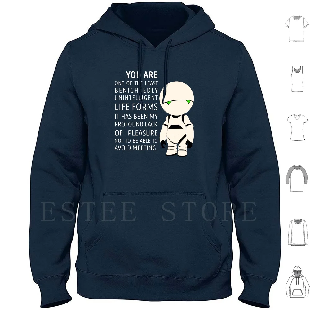 Marvin Intelligence Hoodies Long Sleeve H2g2 Marvin Robot Hitchhikers Guide To The Galaxy Intelligence