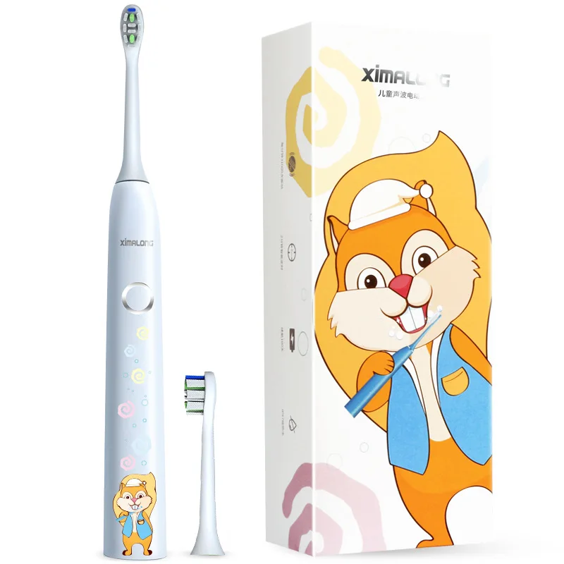 

Cartoon Mute IPX7 Waterproof USB Charging Toothbrush Children's Tooth Guard Electric Toothbrush With Two Brush Heads