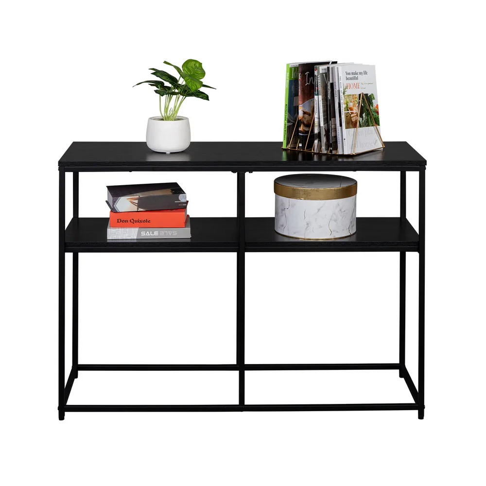 Console Table Side Table Industrial Style Porch Table Double Black Oak Triamine Board for Living Room Entry Way Hallway