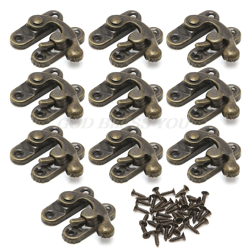 10x Antique Metal Catch Curved Buckle Horn Lock Clasp Hook Jewelry Box Padlock Drop Shipping