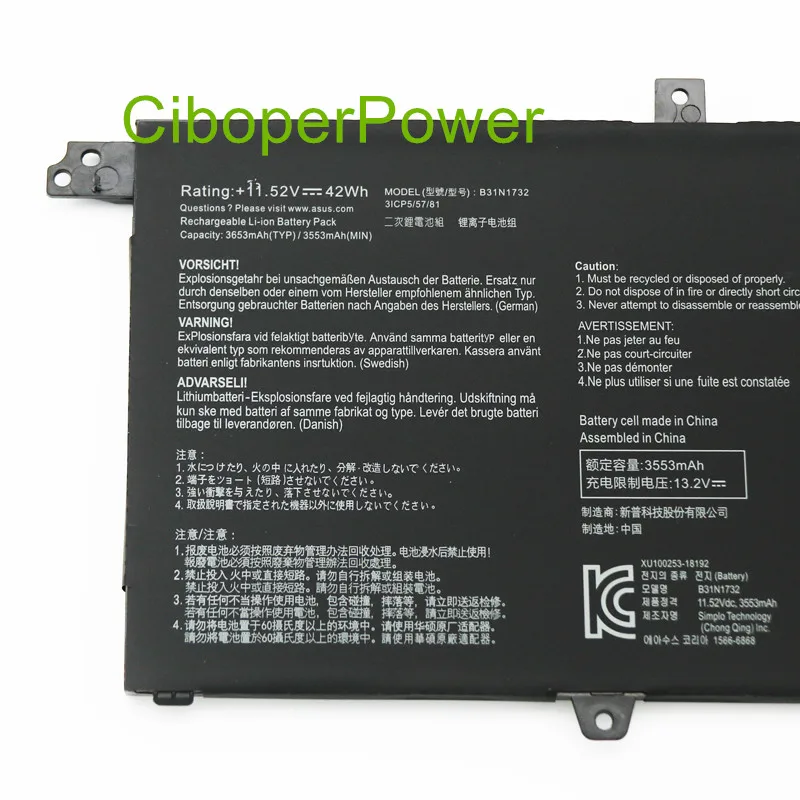 Original quality Laptop Battery B31N1732 11.52V/42Wh/3653mAh For  S14 S430FA-EB021T S430UA-EB015T S4300F Mars15 VX60GCP