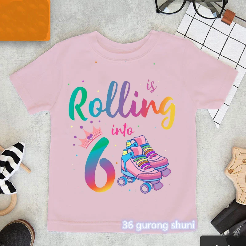 Newly Boys T Shirt Funny Skates Graphic Print 6th Birthday Gift Costume Fashion Hip Hop Girls T-Shirt Boys/ Girls Universal Tops