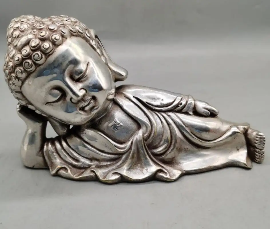 

China White copper Sakyamuni sleep Buddha crafts statue