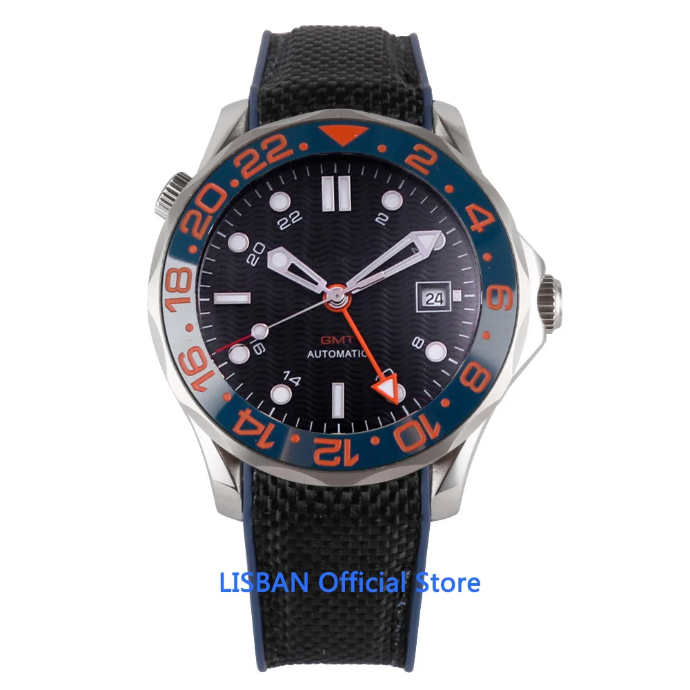 

41mm Automatic Mechanical Mens Watch GMT Movement Sterile Dial Luminous Waterproof Calendar Sapphire Glass Wristwatch Men