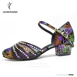 JuseDanc-Chaussures de danse latine à talons bas pour femmes, chaussures de jazz pour filles, chaussures de salle de Rh, conception de cuir chevelu