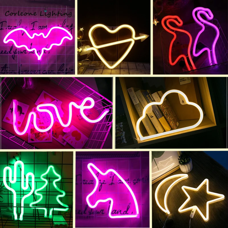 Nordic LED Neon Light USB Colorful Night Light for Bedroom Bar Kids Rooms Battery Decoration Neon Lights Sign Atmosphere Lustre