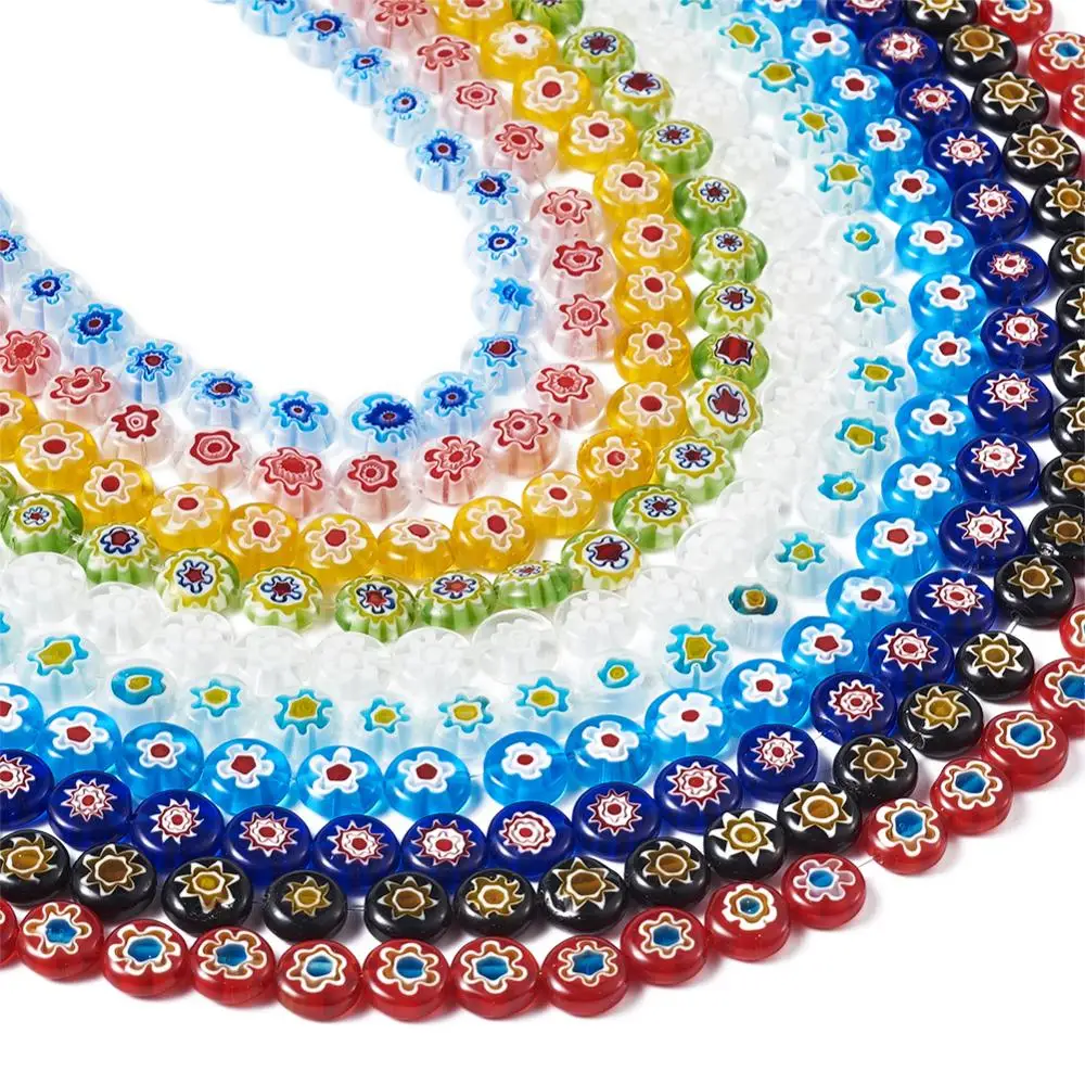 

10 Strands Handmade Flat Round Millefiori Glass Bead Strands Mix Color for Jewelry DIY Making ,Hole:1.5mm, about 38pcs/strand