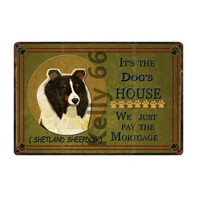 [ Kelly66 ] Pet Warning Dogs Rules Better With Shetland Sheepdog Metal Sign Home Decor Bar Wall Art Painting 20*30 CM Size DG-41