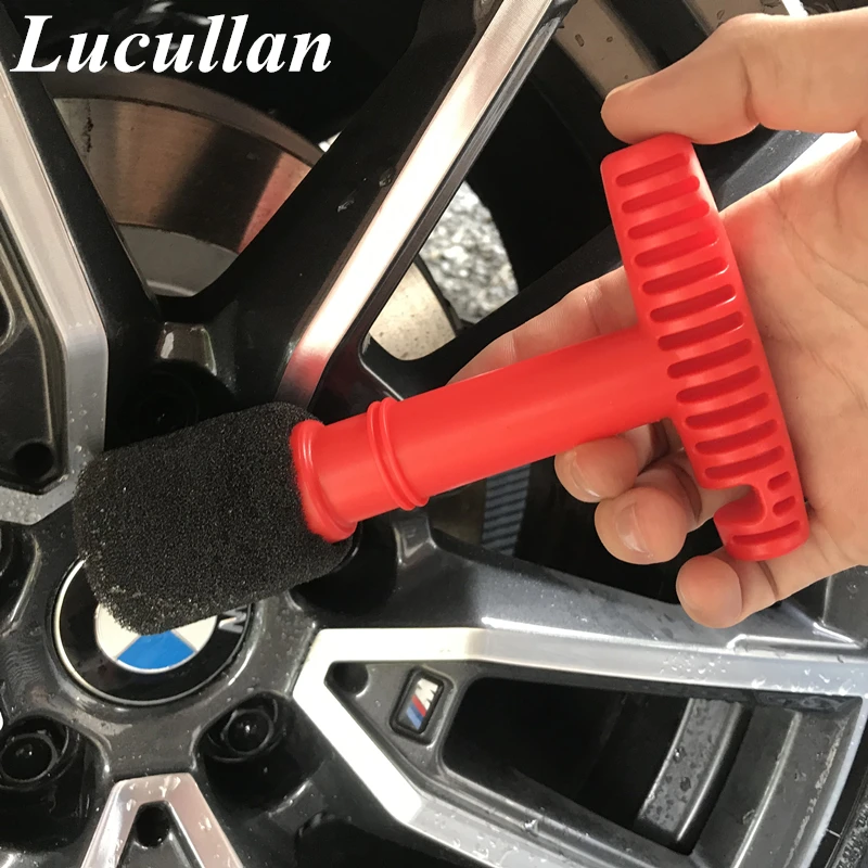 Lucullan Design Foam Fitting Recessed Lug Nut Wheel Cleaning Brush With Handle and Removable Insert Sponge