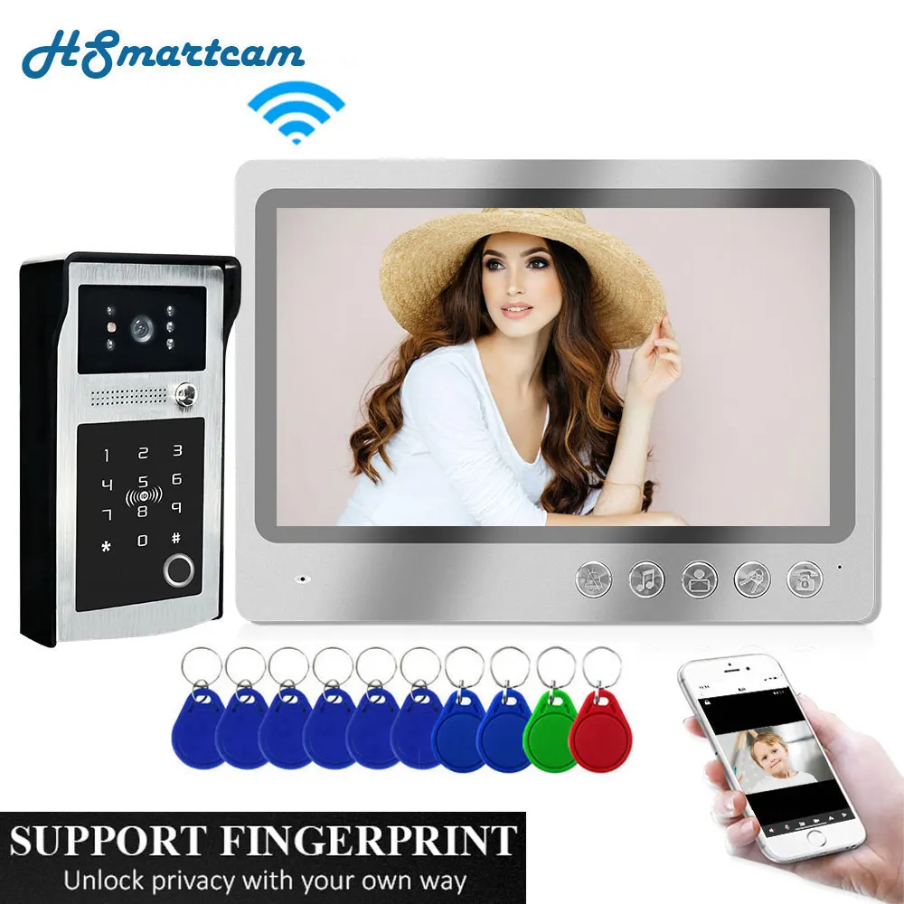 9inch Screen Tuya Wifi Video Intercom Door phone Record System Night Vision RFID Doorbell Camera Phone Remote Fingerprint Unlock