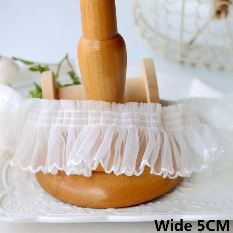 5CM szeroki biały tiul Organza 3d plisowana tkanina Frilled haftowany kołnierz ze wstążką mankiety wykończone frędzlami spódnice odzież szycie Decor