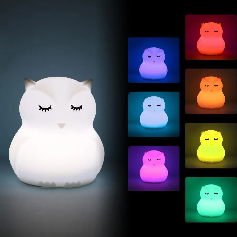 Animal Lamp Mini Bear Hippo Owl Penguin Rabbit LED Night Light 9 Colors Cartoon Silicone Night Lamp for Children Kids Baby Gift