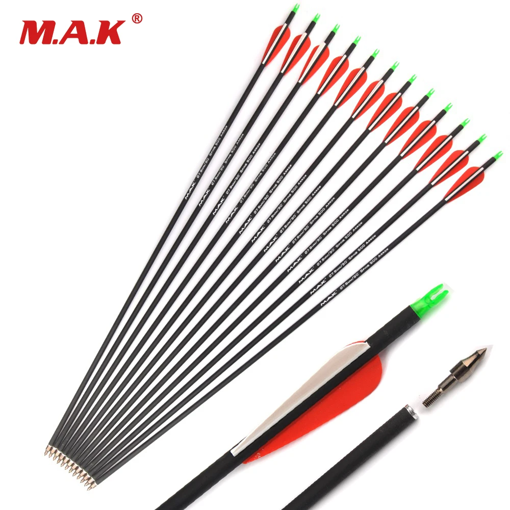 

Mixed Carbon Arrow 28/30/32 Inches Spine 500 Diameter 7.8 mm for Compound/Recurve Bow Archery Shooting