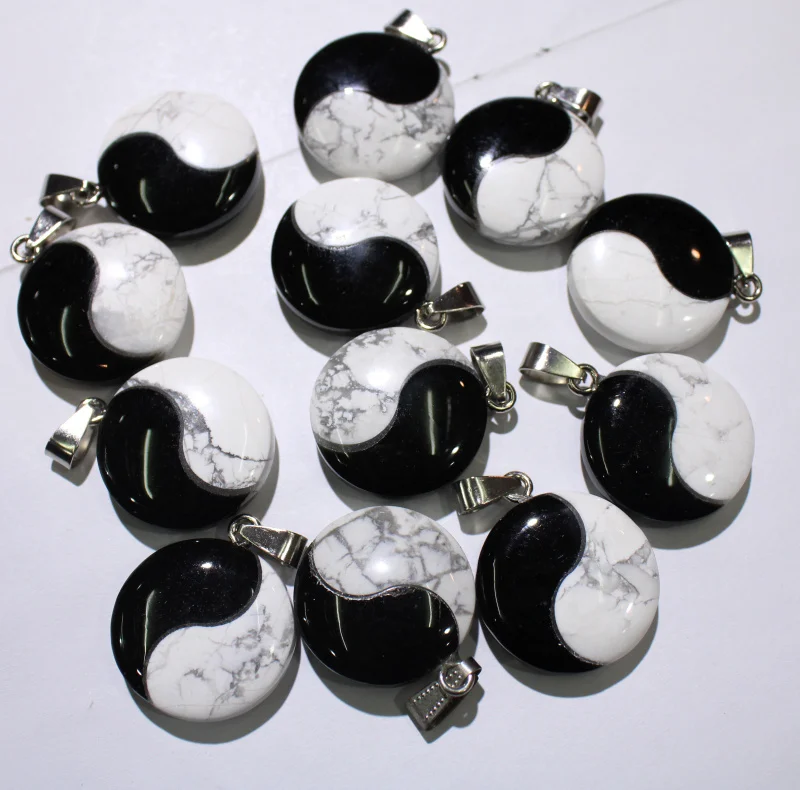 New natural stone retro black and white Tai Chi Yin Yang Gossip pendant men and women charm for DIY jewelry making  6pcs\lot