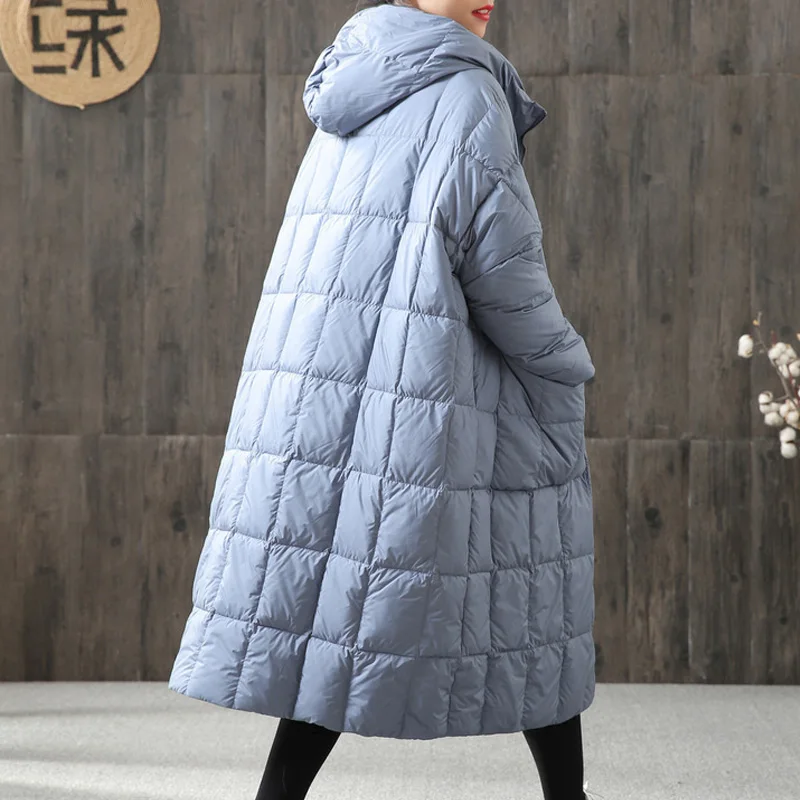 Winter Women Oversize Coat 90%  Loose Long Duck Down Jacket Female Size Overcoat Winter Jacket Women Stitching Hooded Parkas