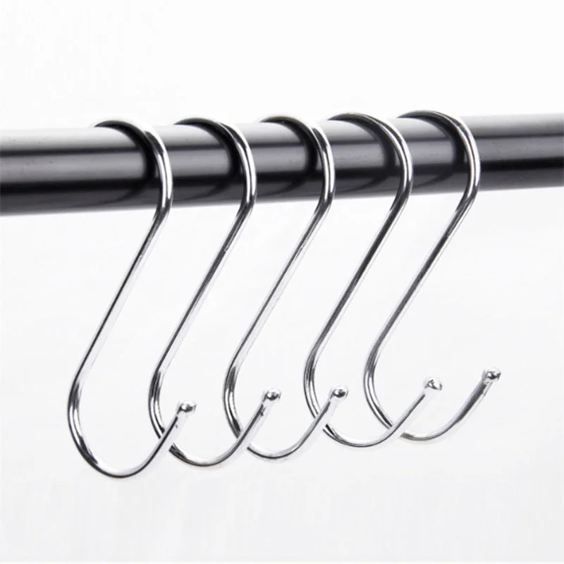 5/10pcs Stainless Steel S-Shape Hooks Kitchen Bedroom Black Silver Railing S Hanger Hook Clasp Holder Hook Hanging Storage Tools