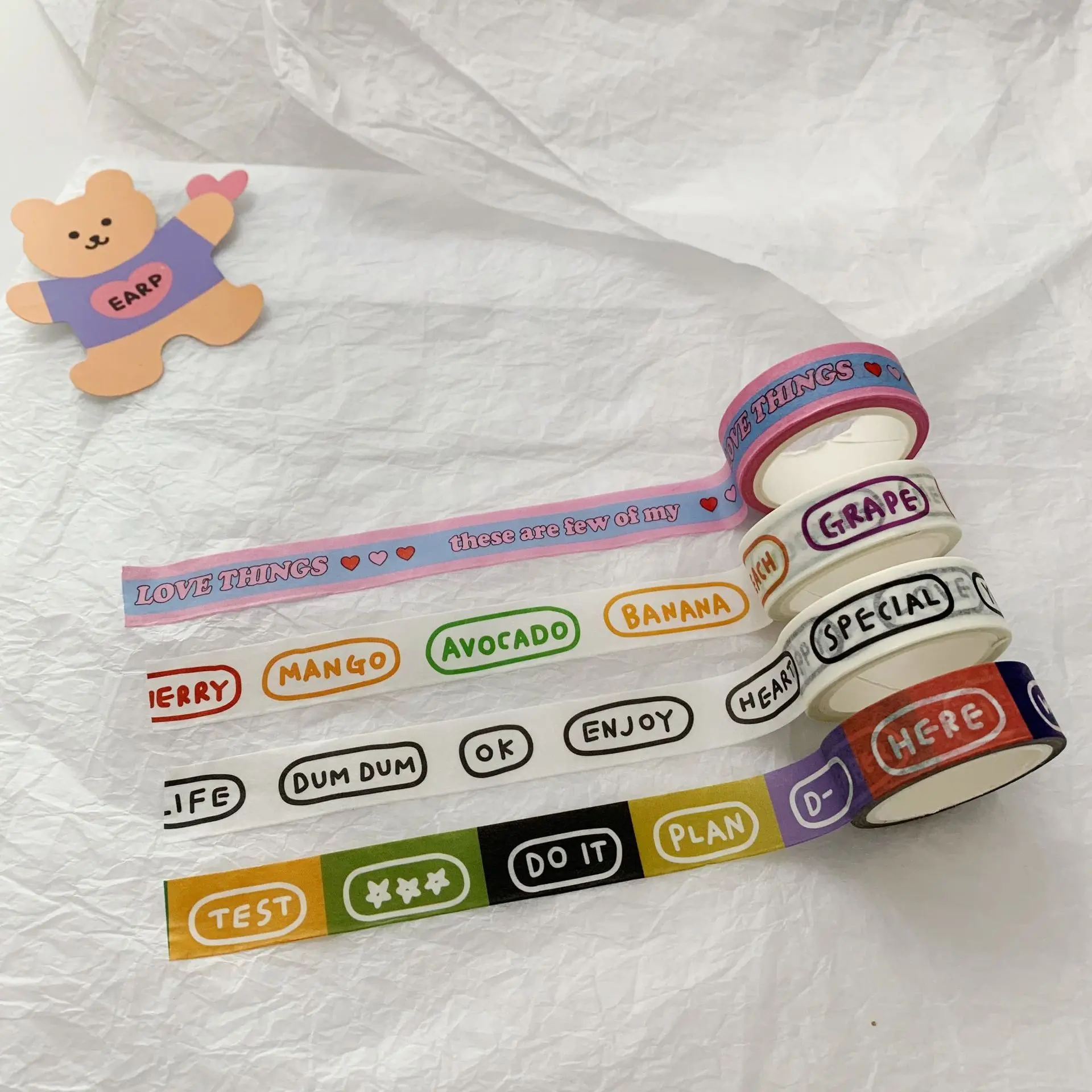 Korean Ins Cute Colorful Words Washi Tape 5m Simple Style Hand Account Diy Decorative Tape Card Note Sealing Sticker Stationery