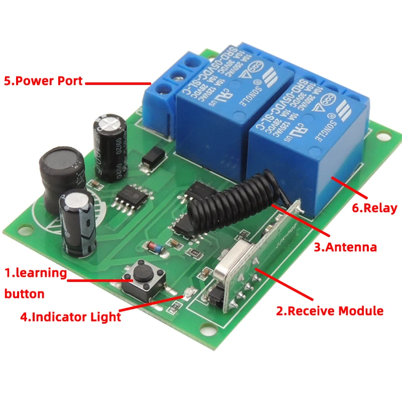 Wireless 433Mhz Remote Control Switch DC 6V 12V 24V 2CH 10A Receiver Module RF 1000m Transmitter For Garage Motor SlidingDoorLED
