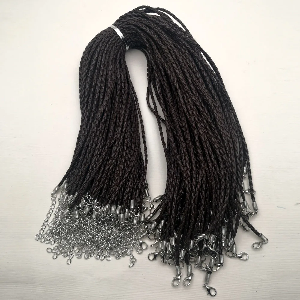 Verweven Lederen Touw 3Mm 100Pc Zwart Koord Ketting Hanger 45 + 5Cmfashion Sieraden Accessoires Diy Groothandel