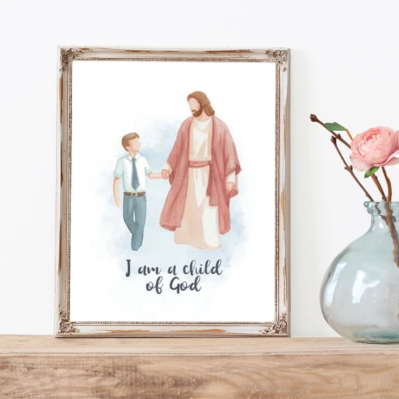 I am a child of God Print Come Follow Me Jesus with children Canvas Poster Christian Wall Art Canvas Painting Baptism Decor Gift