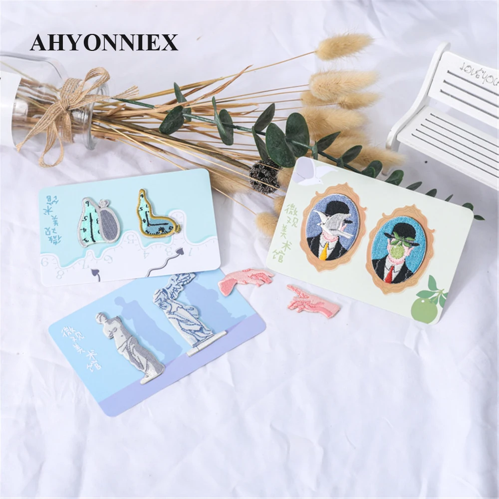 AHYONNIEX One Set (2PCS) Special Embroidery Museum Artwork Patches For DIY Clothing Iron on Patch with Hot Melt Glue on The Back