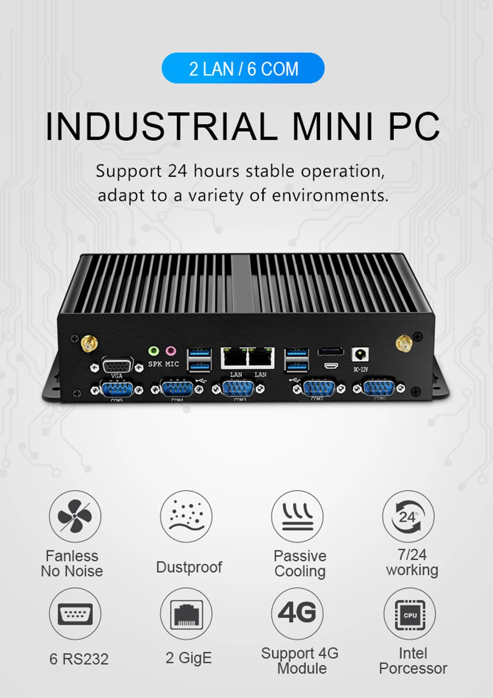 Intel Core I7-5500U I5-4200U Mini PC with 2xNIC LAN 6DB9 RS232 Support Linux Pfsense Computer for Industrial Windows10 Ready