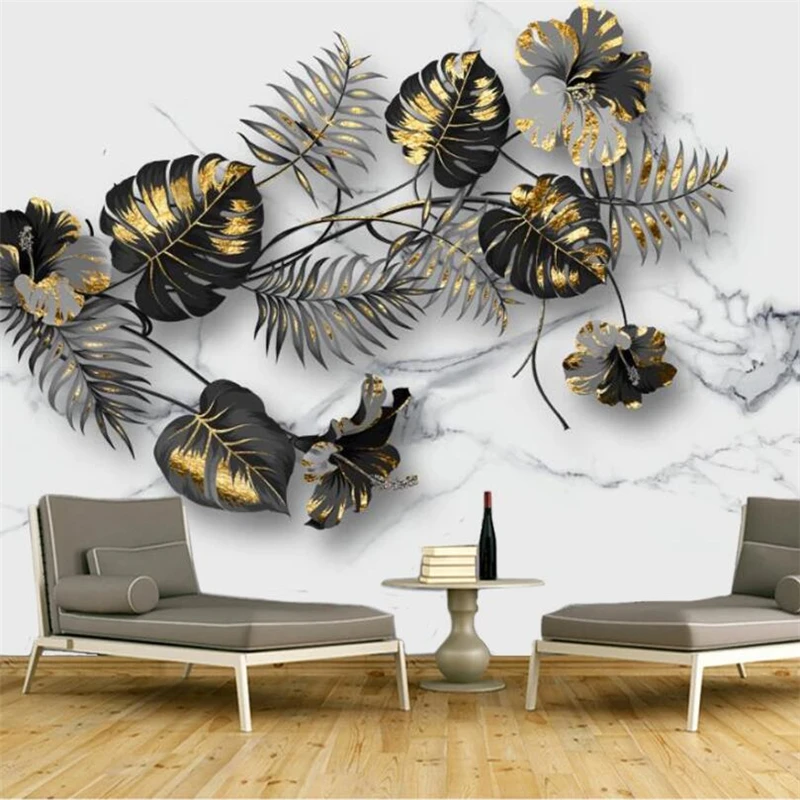 

beibehang Customized large mural fashion decoration home modern Nordic gold foil tropical plant TV background wall wallpaper