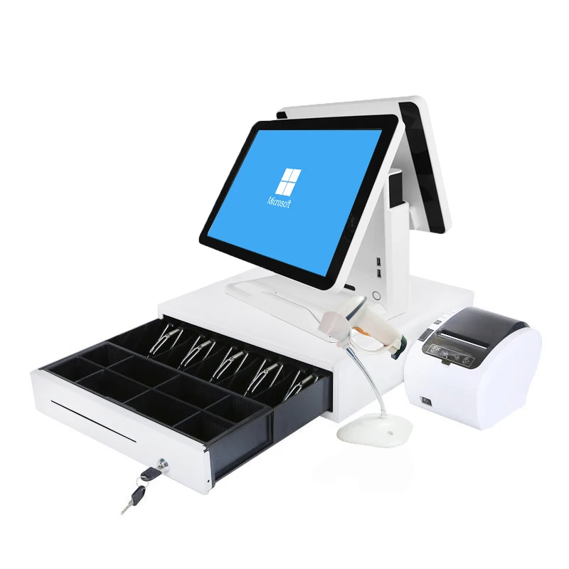 15 inch dual screen POS touch screen all in one whole set restaurant pos system