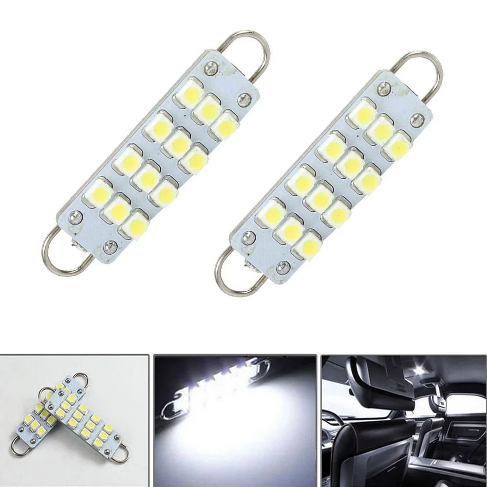 4Pcs Pure White Rigid Loop LED Bulb12SMD 44mm Festoon Car Interior Door Dome Front Map Light Bulbs License Plate Lamp