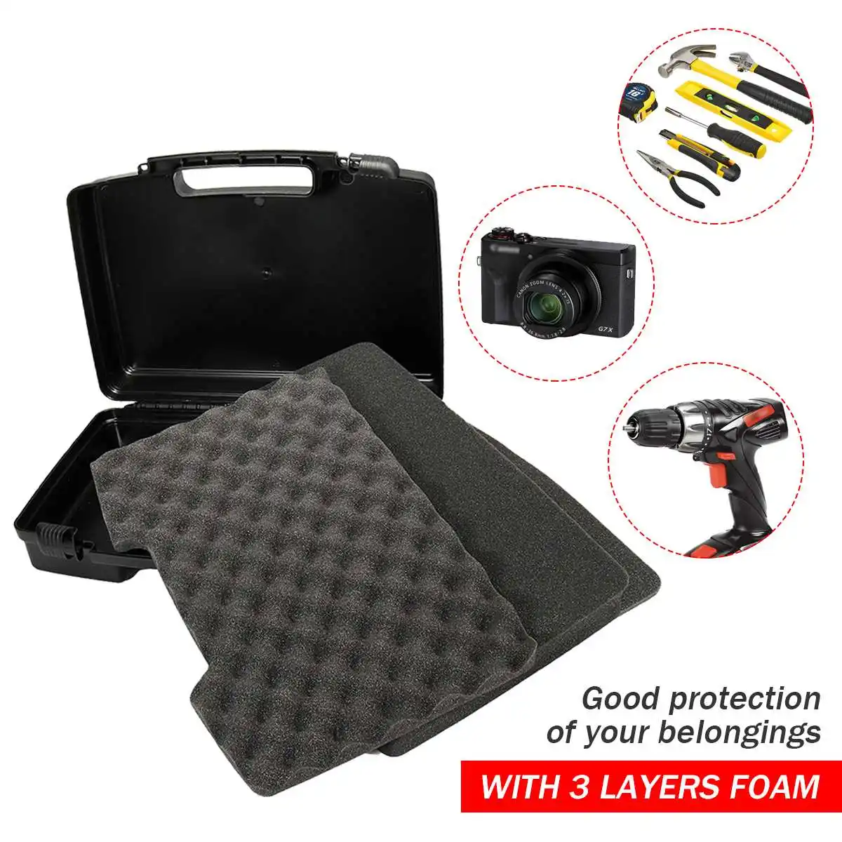 JETEVEVEN Portable Plastic Hard Carry Tool Case Safety Protection Suitcase Equipment Instrument Outdoor Box with Pre-Cut Foam