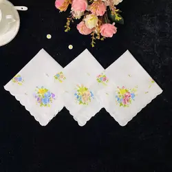 3PCS New Luxury Cotton Women Hankies Embroidered Lace Flower Hanky Floral Random Color Cloth Ladies Handkerchief Fabrics