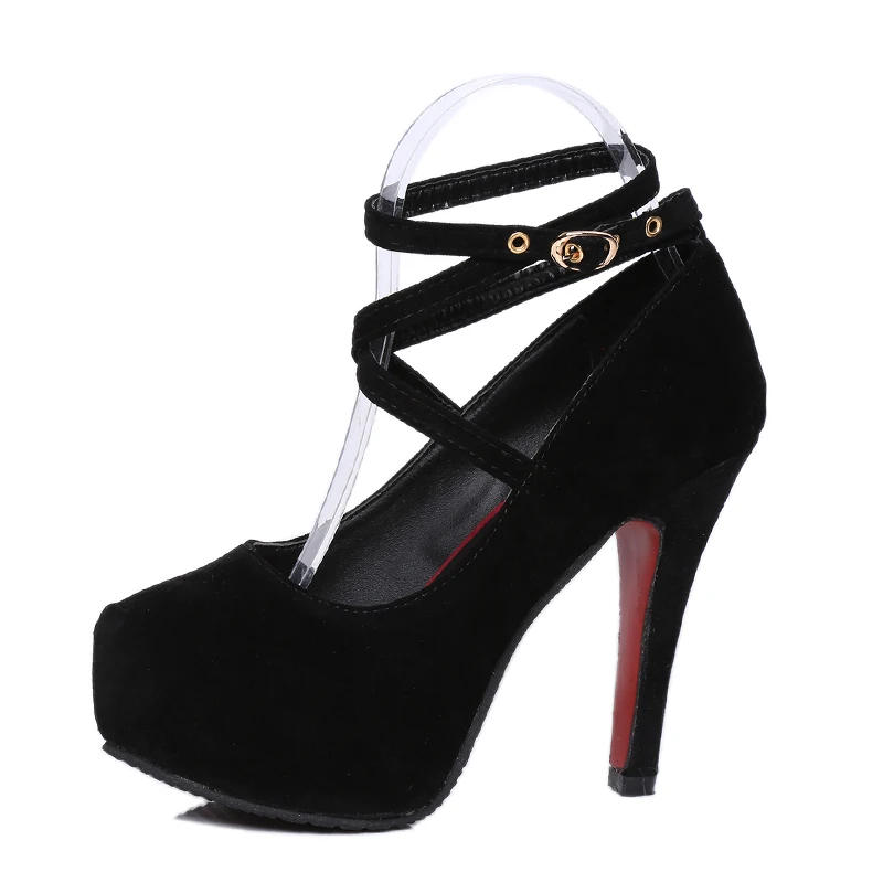 Red Black Super High Heel Stiletto Ladies Dress Pumps Fashion Cross Strap Party Platform Sandals Women\'s Scarpins Shoes EU34-42