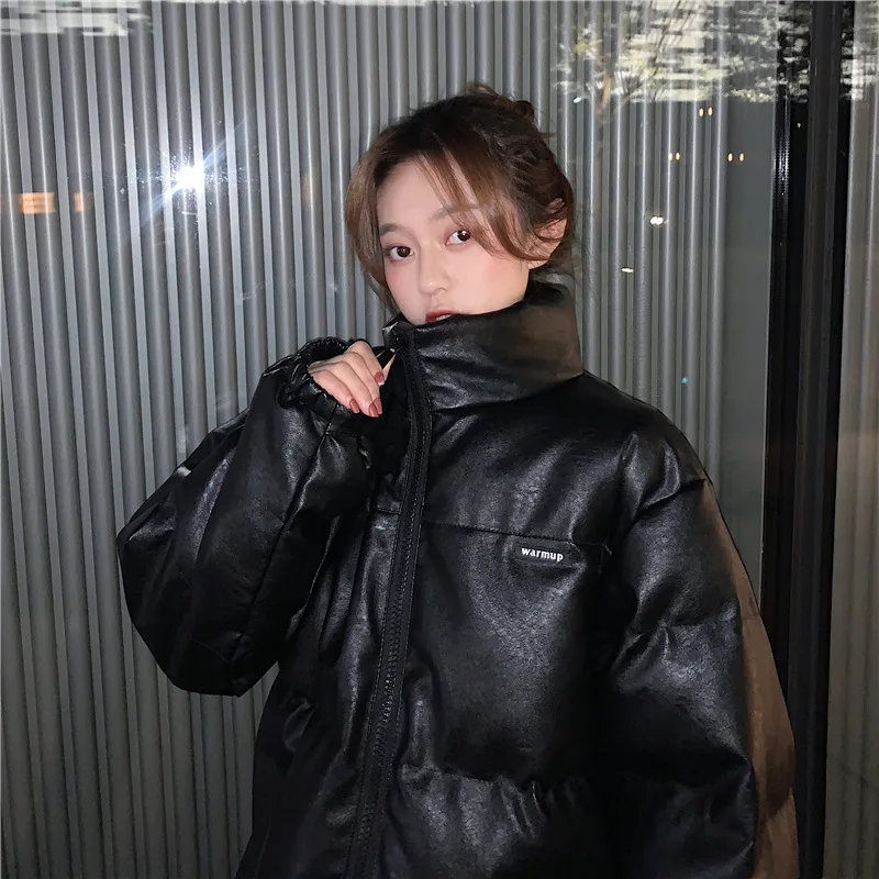

Winter South Korea 2020 Super Bright Pu Leather Loose Thick Cotton-padded Jacket Women’S Fashion INS