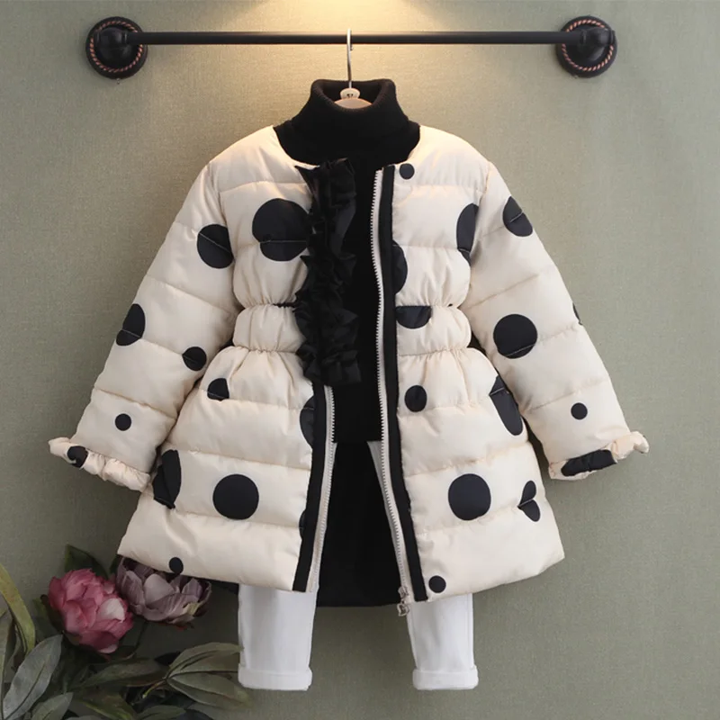 2024 Winter Warm Fashion 3 4 5 6 8 10 11 12 Years Children Thickening Long Outerwear Polka Dot Wadded Coat For Kids Baby Girls