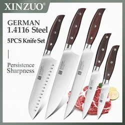 XINZUO Brand High Quality 3.5+5+7+8+8 Inch Paring Utility Santoku Cleaver Chef Knives German Stainless Steel Kitchen Knife Sets