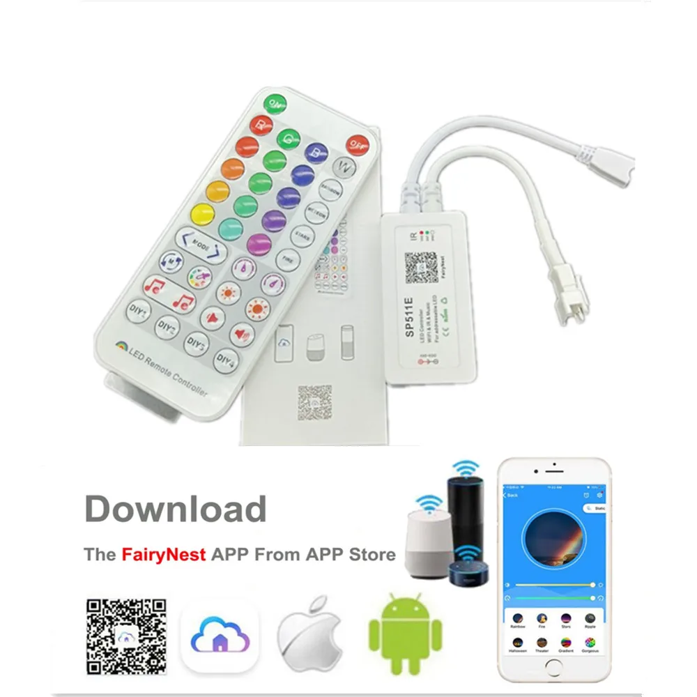 SP511E Wifi Muziek Led Controller Voor WS2812b WS2811 Adresseerbare Pixel Rgb Led Strip Dual Output Alexa Smart Voice App Controle