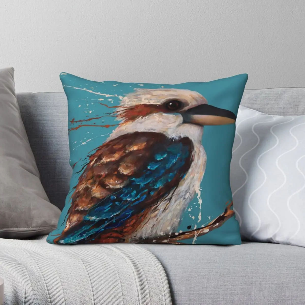 Kookaburra Square Pillowcase Polyester Linen Velvet Creative Zip Decorative Home Cushion Cover 45x45