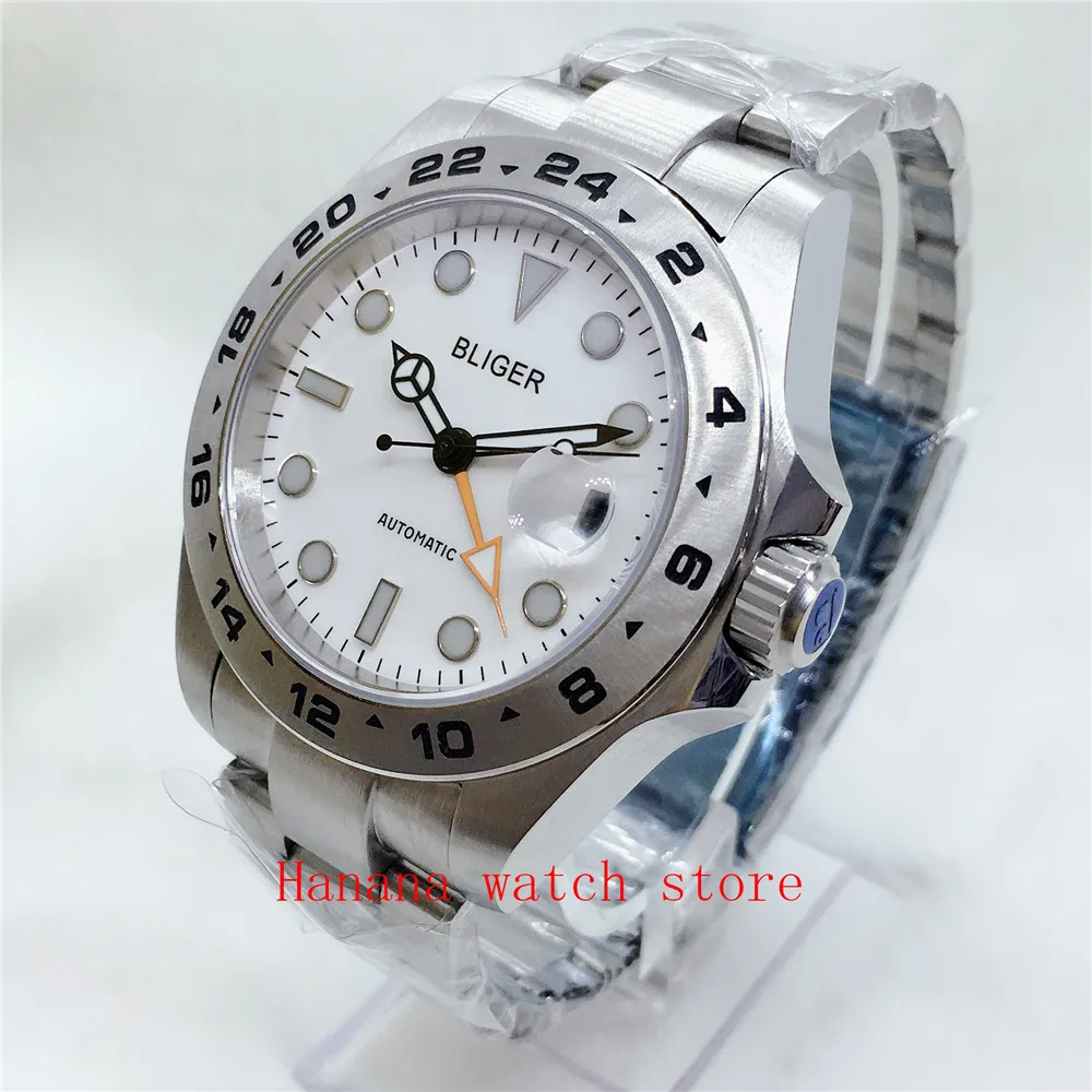 ساعة بليجر ستانلس ستيل للرجال ، حركة أوتوماتيكية ، كريستال ياقوتي ، إبزيم قابل للطي ، GMT NH34A ، DG3804 ، 40*43