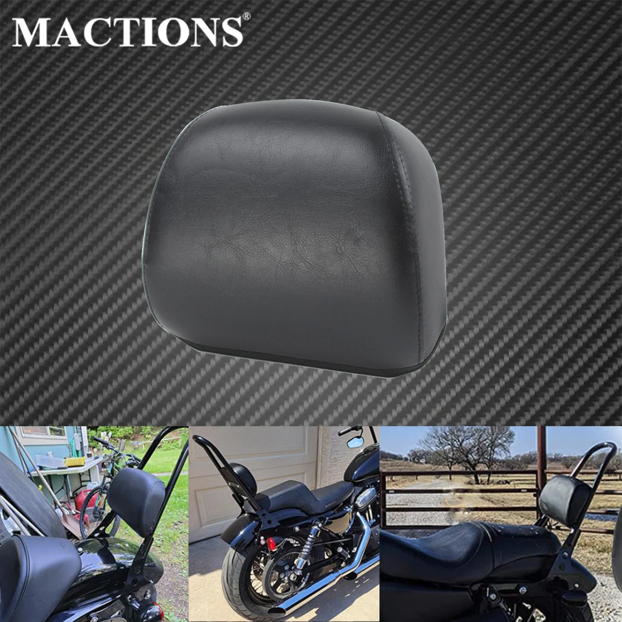 Motorcycle Sissy Bar Backrest Cushion Pad Seat Cover Black For Harley Sportster XL 883 1200 48 Iron Forty Eight  SuperLow